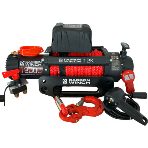 CARBON 12K 12000LB ELECTRIC WINCH WITH SYNTHETIC ROPE